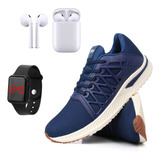 Tênis Masculino Esportivo Academia Casual + Fone + Relógio