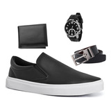 Tênis Sapatênis Slip On Iate Relógio Cinto carteira Kit