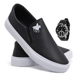 Tênis Slip On Iate Sapatênis Polo Sem Cadarço Leve Relógio