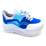 Tênis Super Chunky Sneaker Sola Alta Blue Colors Metal Lindo
