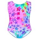 TENVDA Collant Para Meninas Para Roupas De Ginástica Brilhante Infantil Peça única Roupa De Dança Colorida Tamanho 2 12 Anos Estrela Arco íris 3 4 Anos Estrela Arco íris 3 4T