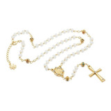 Terço Colar Nossa Senhora Aparecida Cristal Branco Dourado