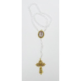 Terço Cristal Dourado Nossa Senhora De Fátima 5 Mistérios