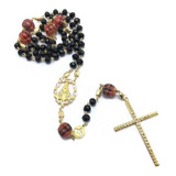 Terço Cristal Nossa Senhora Aparecida Preto Murano Dourado
