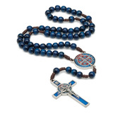 Terco Madeira Azul Sao Bento Cruz Metal Resinado   Hesed
