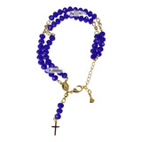 Terço Pulso Cristal Dourado Terço Nossa Senhora Azul Royal