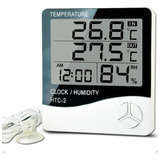 Termo Higrômetro Digital Sensor Externo Interno Medidor De Temperatura Umidade Ar E Relógio Digital Marca Casasonho