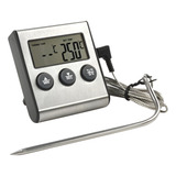 Termômetro Digital Timer Sonda Inox Forno Líquidos Churrasco