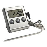Termômetro Digital Timer Sonda Inox Forno Líquidos Churrasco