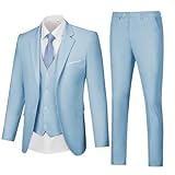 Terno Masculino 3 Peças Slim Fit Blazer Colete Conjunto De Calças Ternos Para Homens Formais Azul Celeste X Small