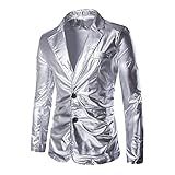 Terno Masculino Aberto Slim Fit Um Botão Cor PU Sólido Terno Jaqueta 5GG Ternos De Corrida Para Homens Prata G 