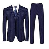 Terno Masculino De 3 Peças Com Risca De Giz E Ajuste Slim Blazer Colete Calça Azul Marino 44
