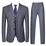 Terno Masculino De 3 Peças Com Risca De Giz E Ajuste Slim Blazer Colete Calça Cinza 30