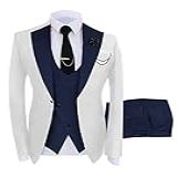 Terno Masculino De 3 Peças Para Formatura Smoking Formal Padrinho Para Casamento Conjunto De Calça Blazer Branco Azul Marinho XX Large