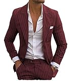 Terno Masculino Listrado Slim Fit 2 Peças Separado Terno Casual Casamento Smoking (blazer + Calça), Borgonha, 36