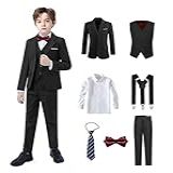 Terno Preto Para Meninos Caimento Justo Formal Infantil 7 Peças Colete Calça Blazer E Acessório Preto 7 Peças 18