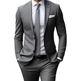 Terno Slim Masculino Corte Italiano Executivo - Calça E Blazer -BR- Numérico- 46- Regular- Regular- Cinza-