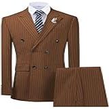 Ternos Masculinos 2 Peças De Terno De Giz Blazer E Calça Transpassados Para Negócios Formais De Casamento Marrom 5X Large