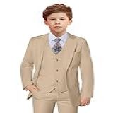 Ternos Para Meninos Caimento Justo Formal Roupa Infantil Blazer Colete E Calça De Smoking Champanhe 3 Peças XG
