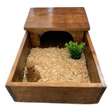 Terrário De Madeira Envernizado Jabuti Decorado 59cm