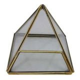 Terrário Pirâmide Pequena De Latão Artesanal De Vidro 8x8cm