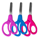 Tesoura Escolar Sem Ponta Neon 13cm Aço Inox Ergonômica