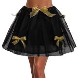 Tgirls Saia Tutu Feminina Com Laço De Tule Tutu Em Camadas Bailarina Saia De Dança Bufante Festa Fantasia Saia Para Meninas Laço Preto E Dourado G