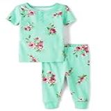 The Children's Place Conjunto De Pijama De 2 Peças 100% Algodão E Blusa De Manga Curta Para Bebês Meninas E Crianças Pequenas, Floral De Menta, 6-9 Meses