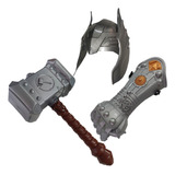 Thor Martelo Mascara Bracelete Fantasia Guerreiro Medieval