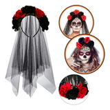 Tiara Caveira Mexicana Flor Véu Fantasia Decoração Halloween