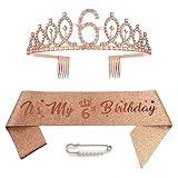 Tiara De Faixa De 6º Aniversário E Coroas Para Meninas, Tiara De Ouro Rosa, Tiara De Princesa De Strass Com Pentes, Tiaras De Casamento Para Casamento, Formatura, Festa De Natal, Mix