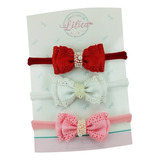 Tiara Faixa De Cabelo Bebê Menina Infantil Kit C 3 Laços