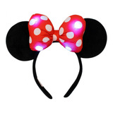 Tiara Led Minnie Laço Vermelho Pisca Pisca Luzes Disney Cor Preto