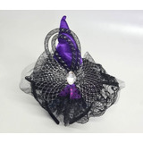 Tiara Luxo Mini Chapéu Bruxa Com Laço Para Festa Halloween Cor Roxo