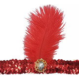 Tiara Melindrosa Cabaré Com Pena Fantasia Halloween Carnaval Cor Vermelho