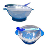 Tigela Bebê Bowl Tampa Ventosa Colher Silicone Sensor Azul