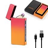 TIKIUKI Isqueiro Elétrico Metal Cool Isqueiro Duplo Arco Externo À Prova De Vento Isqueiro Plasma Com Display Led Power Isqueiro Recarregável USB Rosa E Laranja