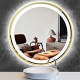 TiliKuly Espelho Circular Dourado De 50 Polegadas Com Luzes Moldura Dourada Espelho Redondo Iluminado Para Parede De Banheiro Espelho Redondo De LED Redondo Antiembaçamento 3 Cores Regulável 