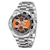 TIME100 Relógio Masculino Multifunções Fashion Pulseira De Aço 100 M à Prova D água Azul Esporte E Casual Relógios De Quartzo Para Homens Laranja E Aço Preto