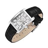 Timever Relógio Feminino Com Pulseira De Couro Delicado Elegante Clássico Vintage Retrô Quadrado Quartzo Presente Para Ela Prateado Preto Retrô
