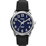 Timex Relógio Easy Reader Com Pulseira De Couro De 38 Mm Preto Prateado Azul Clássico