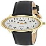 Timex Relógio Feminino Easy Reader 25 Mm Com Pulseira De Couro Preto Ouro Branco Tira