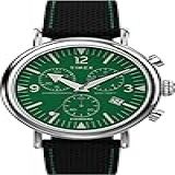 Timex Relógio Masculino Cronógrafo 41 Mm - Pulseira Preta Com Mostrador Verde E Caixa Prateada, Preto