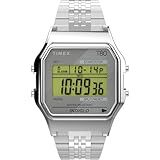 Timex Relógio T80 34 Mm, Pulseira De Prata, Full Size, Relógio Timex T80 De 34 Mm Com Mostrador Digital Prata E Pulseira De Aço Inoxidável