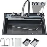 TINICO Kit Cuba Gourmet Cozinha Pia Aço Inox 304 75x46cm Pia De Cozinha Com Torneira Extraível Slot Único Grande Integrado Digital Display Faucet Set Acessórios Para Pia