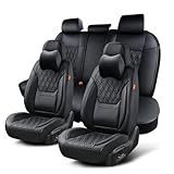 TINRAIYANG Conjunto Completo De Capas De Assento De Carro Pretas De Couro Respirável Capas De Banco Dianteiro E Traseiro Automotivo E Encosto De Cabeça Capa Universal De Assento De Veículo Automotivo Para A Maioria Das Caminhonetes SUV Sedan