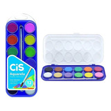 Tinta Aquarela Escolar Pastilha 12 Cores Godê Com Pincel Cis