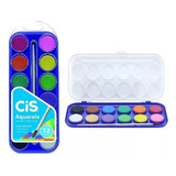 Tinta Aquarela Escolar Pastilha 12 Cores Godê Com Pincel Cis