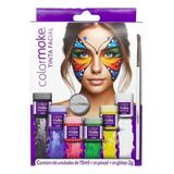 Tinta Facial Color Make Líquida 6 Cores Pincel 1 Glitter