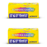 Tinta Guache Acrilex 6 Cores Kit C 2 Caixas 15ml